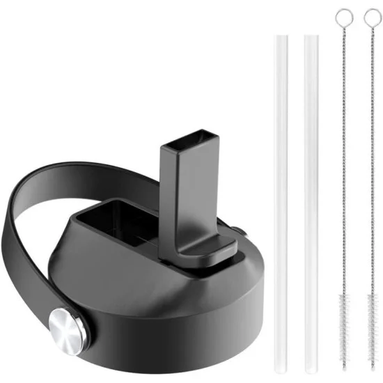 Buzio Universal Straw Lid with Straw and Brush - Black